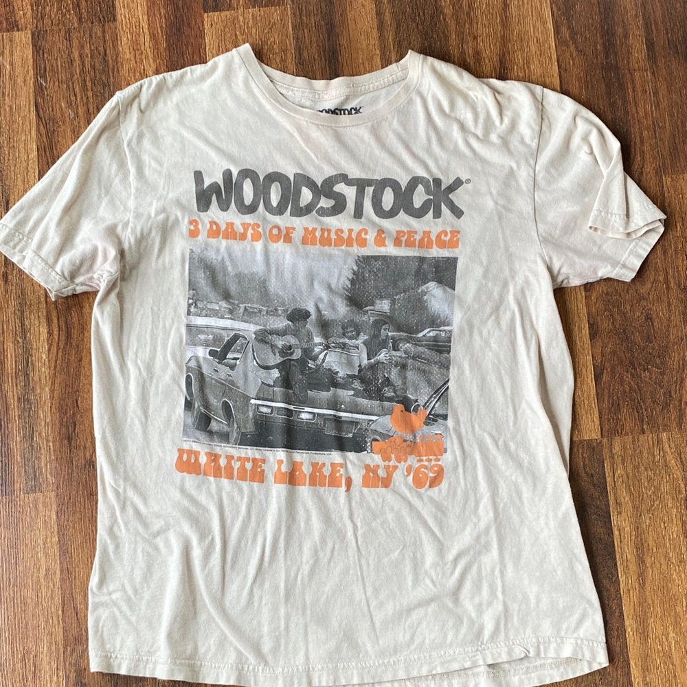 Woodstock Graphic Tee - Cream Sz L grunge